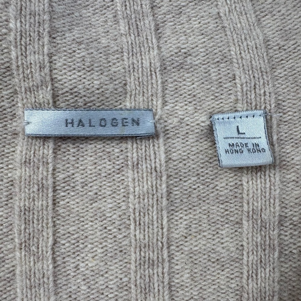 Halogen‎ Ribbed Knit Open Front Belted Cardigan Sweater Womens L Beige Hooded - Picture 4 of 6